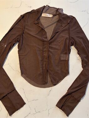 Nectar Clothing Brown Sheer Long-Sleeve Blouse